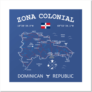 Zona Colonial Dominican Republic Flag Travel Map Coordinates GPS Posters and Art